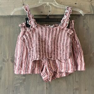 Hollister Cropped Tank‎ and Shorts Set Soft Smocked Pink Stripes Women's Large